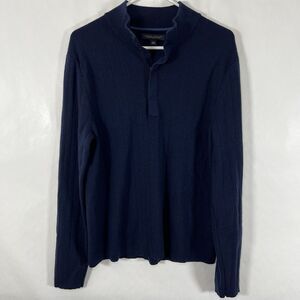 Banana Republic Extra Fine Merino Wool Sweater Mens Medium Navy 1/4 Snap Mock